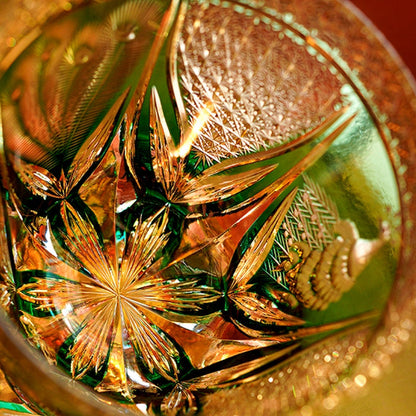 Emerald Peacock Edo Kiriko Handcrafted Crystal Whisky Glass