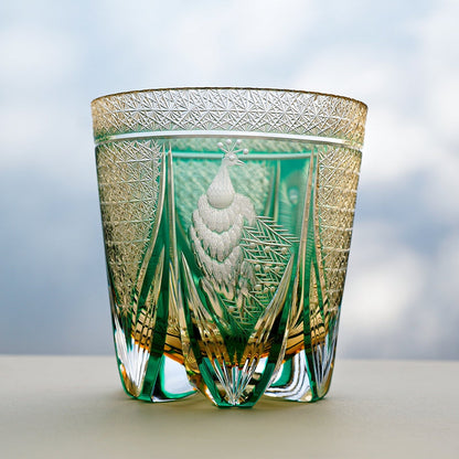 Emerald Peacock Edo Kiriko Handcrafted Crystal Whisky Glass