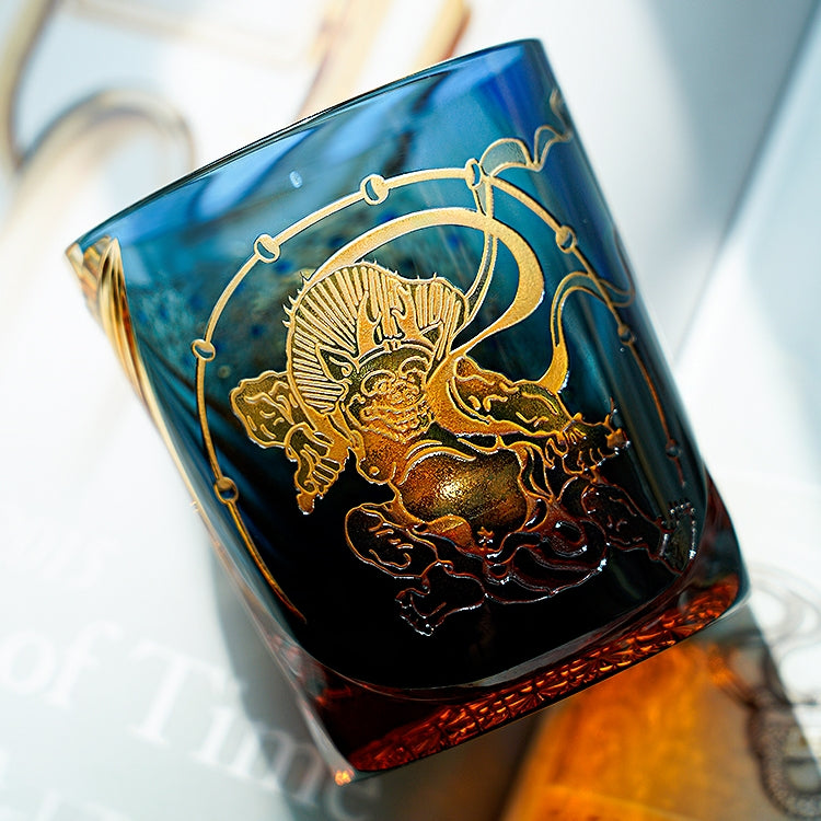 Thunder God Raijin Edo Kiriko Handcrafted Crystal Whisky Glass