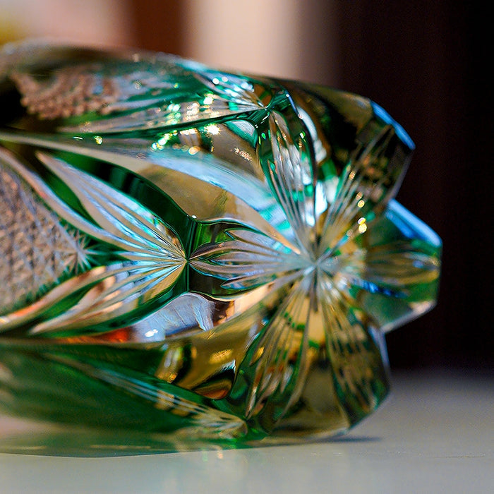 Emerald Peacock Edo Kiriko Handcrafted Crystal Whisky Glass