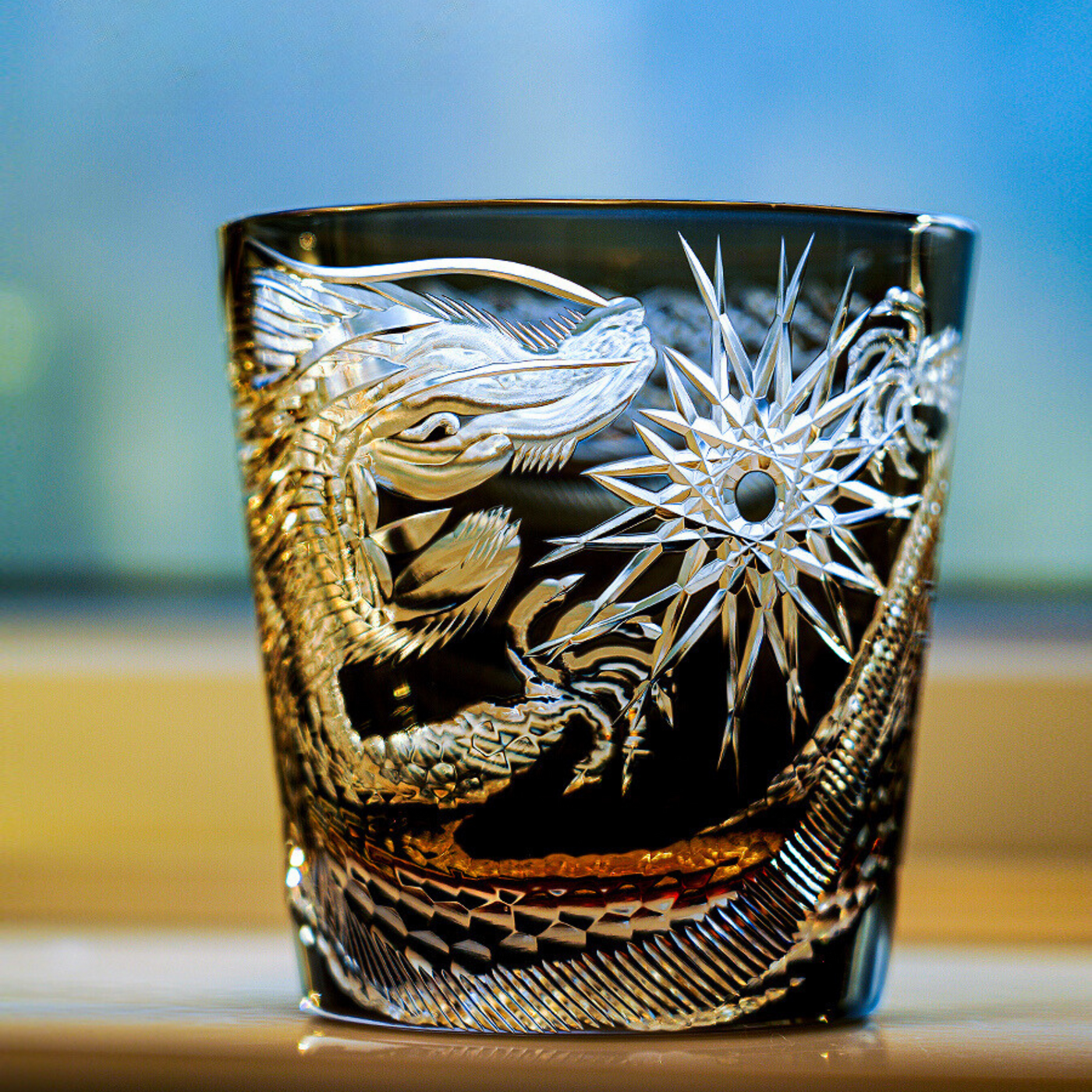 Soaring Dragon Edo Kiriko Handcrafted Crystal Whisky Glass