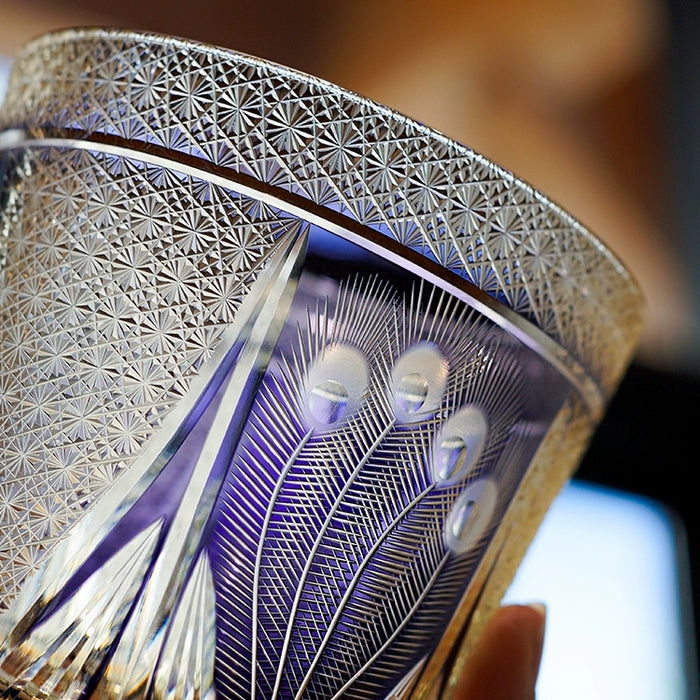 Violet Peacock Edo Kiriko Handcrafted Crystal Whisky Glass