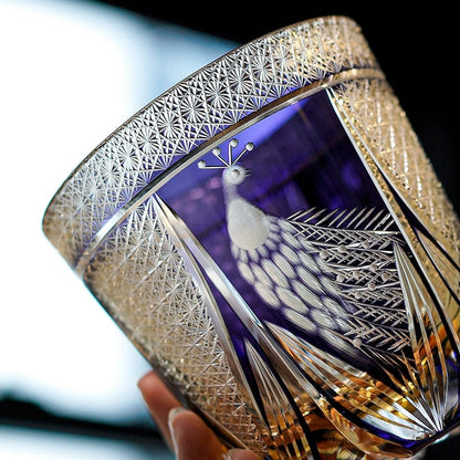 Violet Peacock Edo Kiriko Handcrafted Crystal Whisky Glass