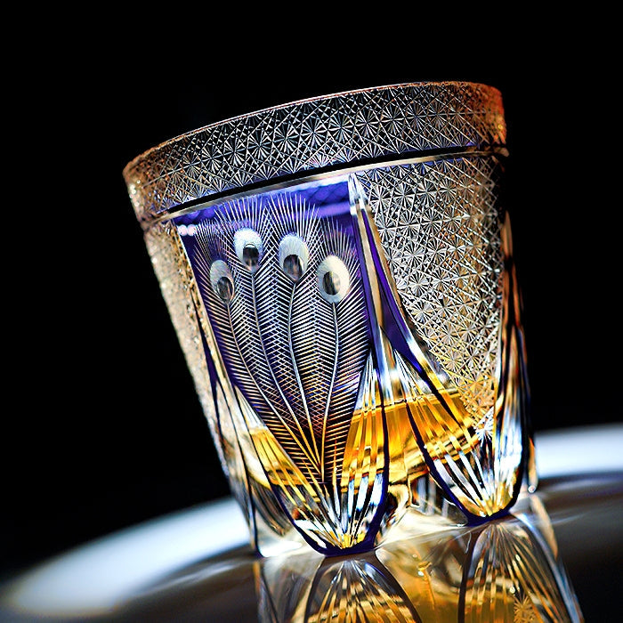 Violet Peacock Edo Kiriko Handcrafted Crystal Whisky Glass