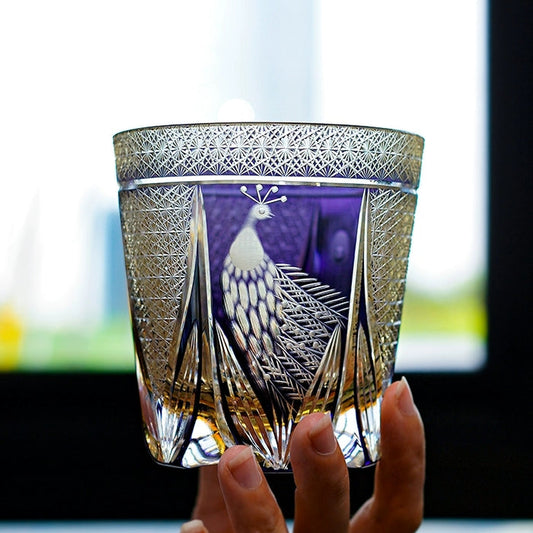 Violet Peacock Edo Kiriko Handcrafted Crystal Whisky Glass