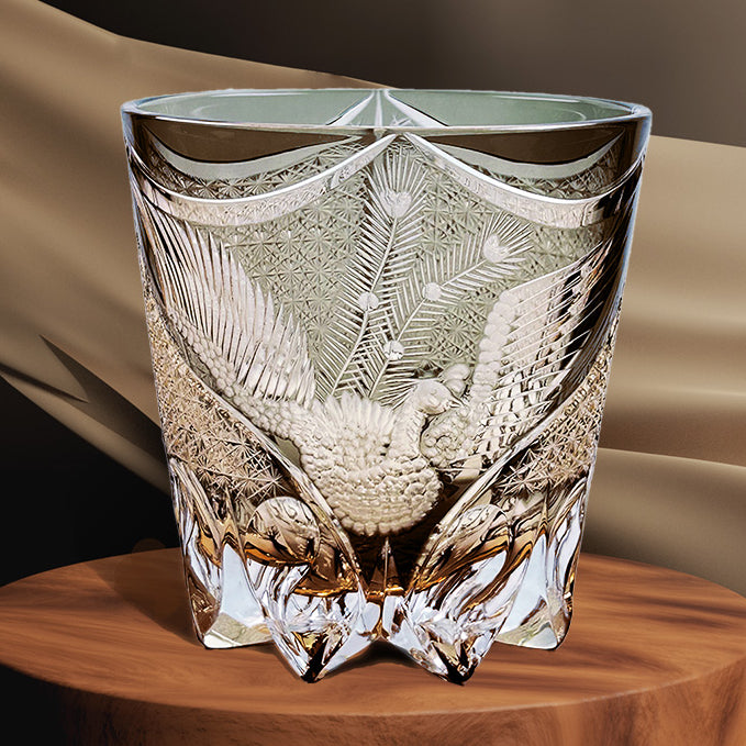 Dancing Phoenix Edo Kiriko Handcrafted Crystal Whisky Glass