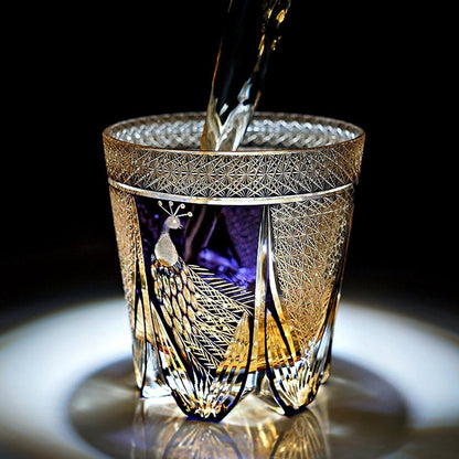 Violet Peacock Edo Kiriko Handcrafted Crystal Whisky Glass