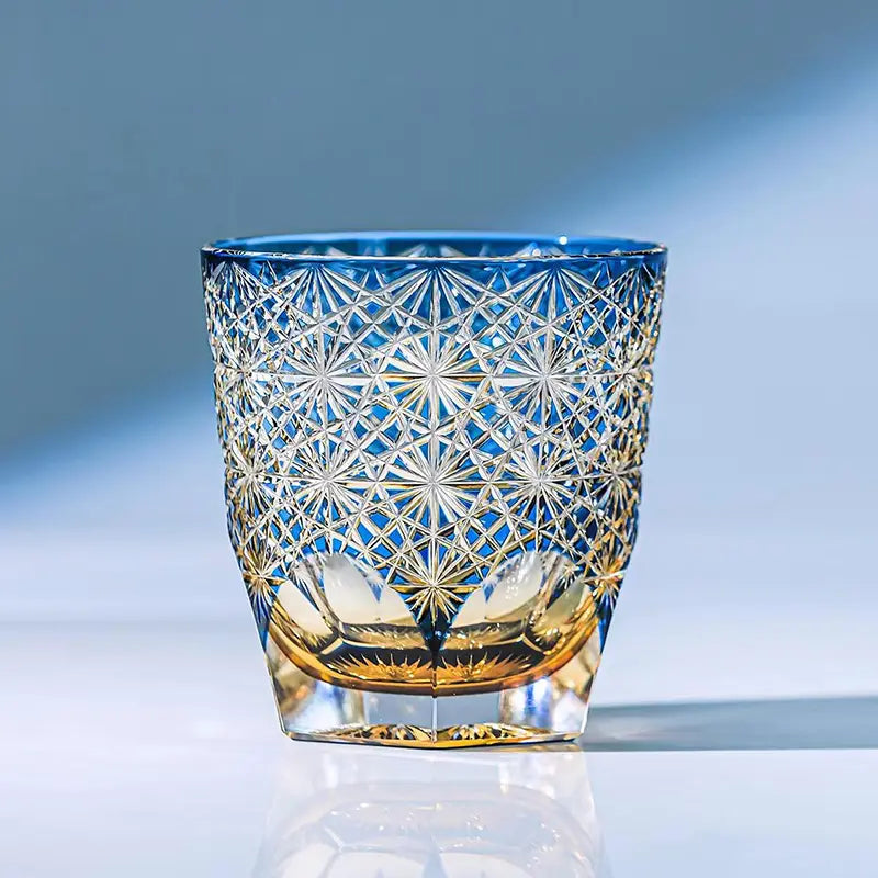 Blue Chrysanthemum Edo Kiriko Handcrafted Crystal Whisky Glass