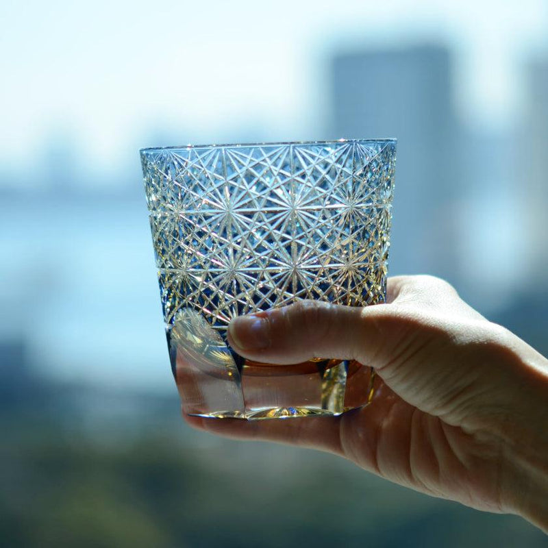 Blue Chrysanthemum Edo Kiriko Handcrafted Crystal Whisky Glass