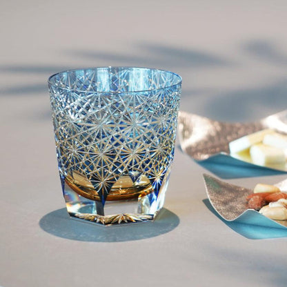 Blue Chrysanthemum Edo Kiriko Handcrafted Crystal Whisky Glass